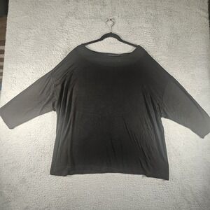 Tahari‎ My Perfect Shape Top Womens 3X Black Sheer Collared 3/4 Sleeve Stretch